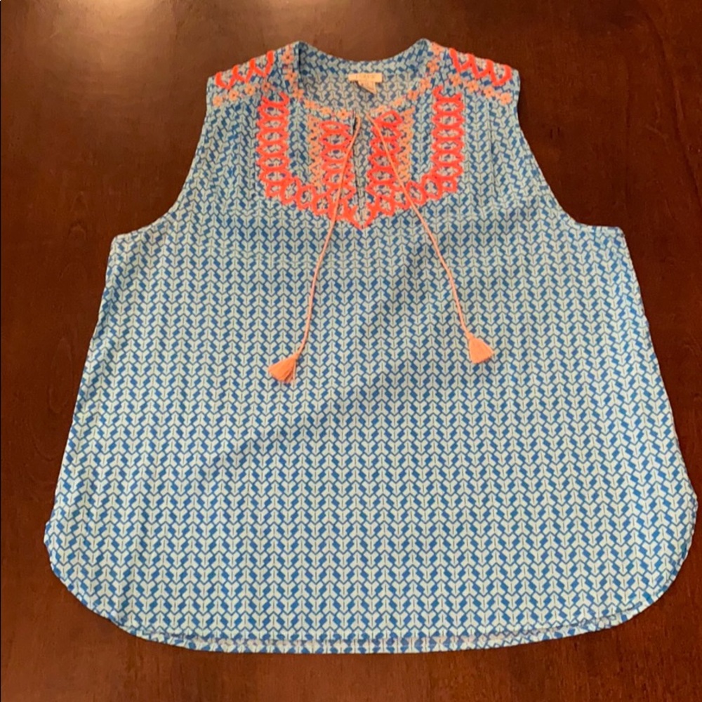 Embroidered J Crew Sleeveless Top